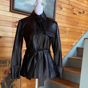Vince XXS Black Lambskin Leather Belted Jacket short trench coat (never worn)